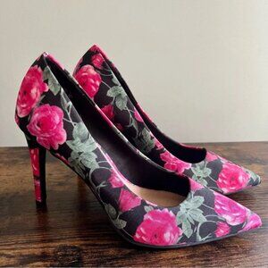 Christian Siriano Pink & Black Rose Floral Fabric 3 Pumps